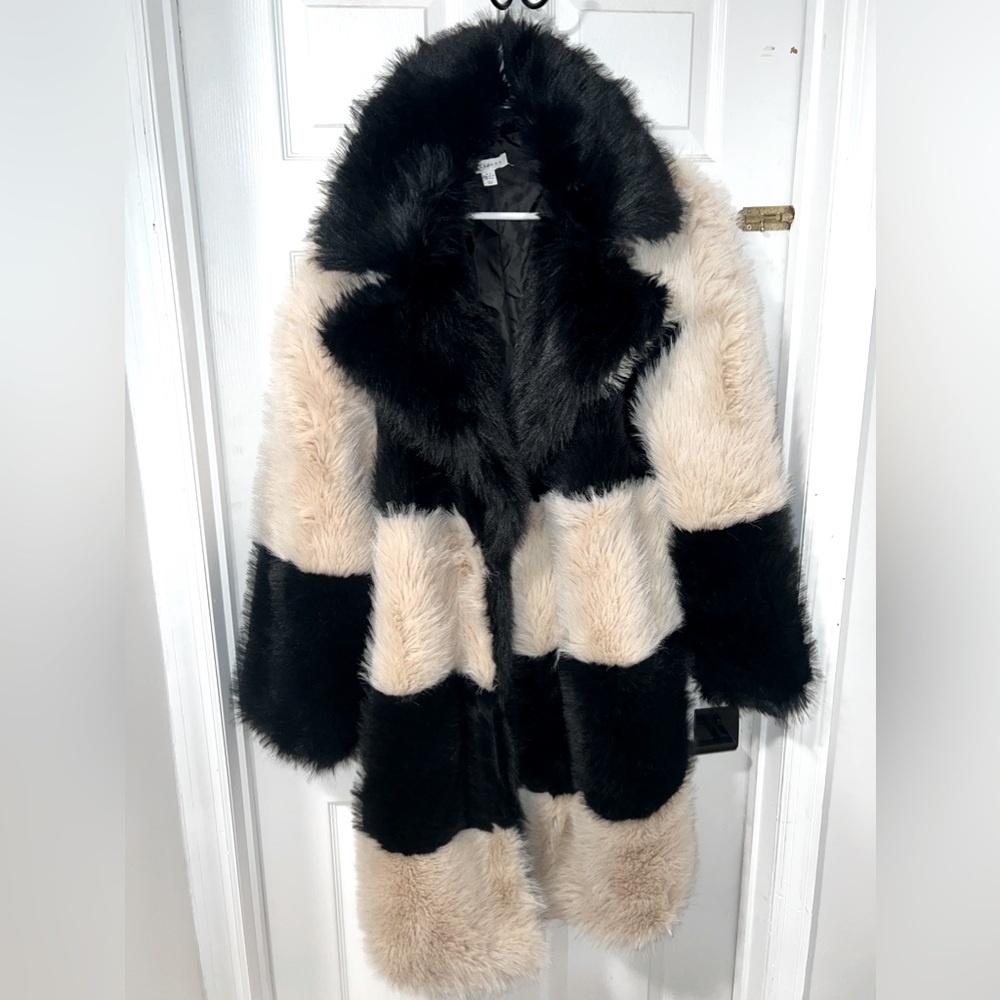 Beige black fur coat